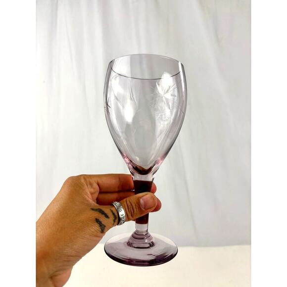 VTG Clear Purple Mid Century Barware Starburst Wine Glasses Set of 2 1970s - Picture 7 of 16